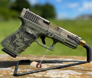 Glock 19 Gen3 MOS "Bomber" Optics Ready Shark Mouth/ Pinups 9mm Gold TB 15rd, FDE & OD Two-Tone