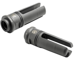 SureFire Suppressor Adapter/Flash Hider, fits M4 / M16 weapons and variants with 1/2-28 muzzle threads. It greatly reduces both recoil impulse and muzzle rise so that the weapon tracks straight back to keep you on target for faster shot-to-shot recovery. The patented Impulse Diffusion design minimizes side blast and rear-directed concussion effects. The SFMB-556-1/2-28 also serves as a rock-solid mounting adapter for SureFire SOCOM Series 5.56 mm Fast-Attach suppressors. Precision machined from US mill-certified heat-treated stainless steel bar stock including high-precision single-point cut threads for optimum thread interface the SFMB-556-1/2-28 muzzle brake is given a black Ionbond DLC coating to provide maximum protection under harsh environmental conditions and to facilitate cleaning even after extreme use. SOCOM Flash Hider Specifications Brand: SureFire Caliber: 5.56x45mm NATO Model: Suppressor Adapter Finish: Black Nitride Material: Stainless Steel Dimensions: 2.60" Thread Pattern: 1 / 2"-28 tpi