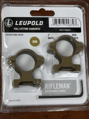 LEUPOLD RIFLEMAN HIGH 1" 55870-BB BURNT BRONZE SCOPE RINGS