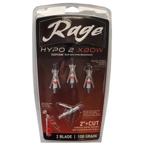 Rage Broadheads 2 Blade Hypo 2 Crossbow 2″ Expandable Cut Hypodermic 100 Grain 4 Pack R60002
