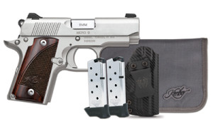 All Micro frames are shaped from aluminum for integrity and strength. In many respects a micro 1911, among the most important Micro 9 design advantages is a single action trigger with the kind of short, smooth pull that ensures accuracy and builds confidence. The thumb safety, slide release and magazine release are pure 1911 as well. Standard features include a lowered and flared ejection port for flawless ejection and a beveled magazine well for fast, positive loading; steel sights mounted in machined dovetails for additional integrity. Includes two Tac-Mags and a UM Tactical holster. Action single action Barrel 3.15" Finish Satin Silver Length 6.1" Sights White dot Front & Rear Caliber 9mm Capacity 7 + 1 Magazine 2 7 rd. Rate Of Twist 1-in-16 Stock Frame Grips Aluminum Frame Rosewood Aluminum Frame Additional Feature 1 UM Tac. Qualifier Holster