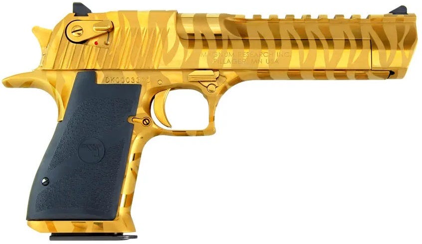 Magnum Research Desert Eagle MK19 Gold Tiger Stripe .50 AE 6" Barrel 7-Rounds Magnum Research Desert Eagle MK19 Gold Tiger Stripe .50 AE 6" Barrel 7-Rounds